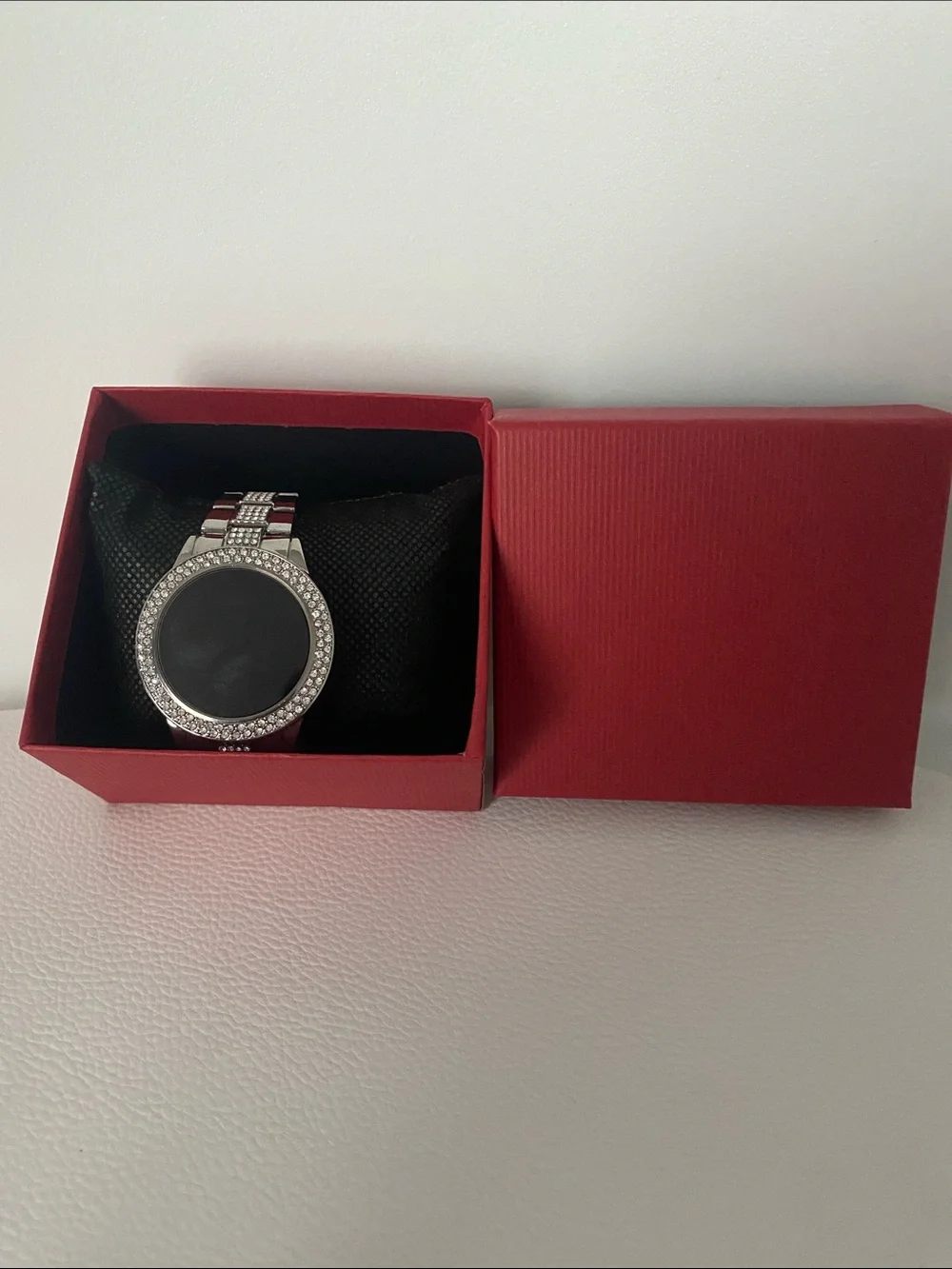 Unisex Women’s Men Silver Crystal Rhinestone Round LED Metal Strap Timer Watch